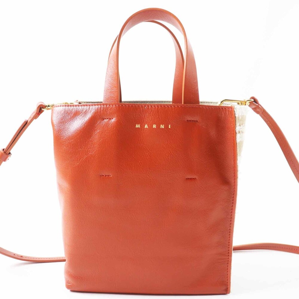 MARNI MUSEO MINI Canvas Leather 2-Way Hand/Shoulder Bag, Multi-color, Made in...